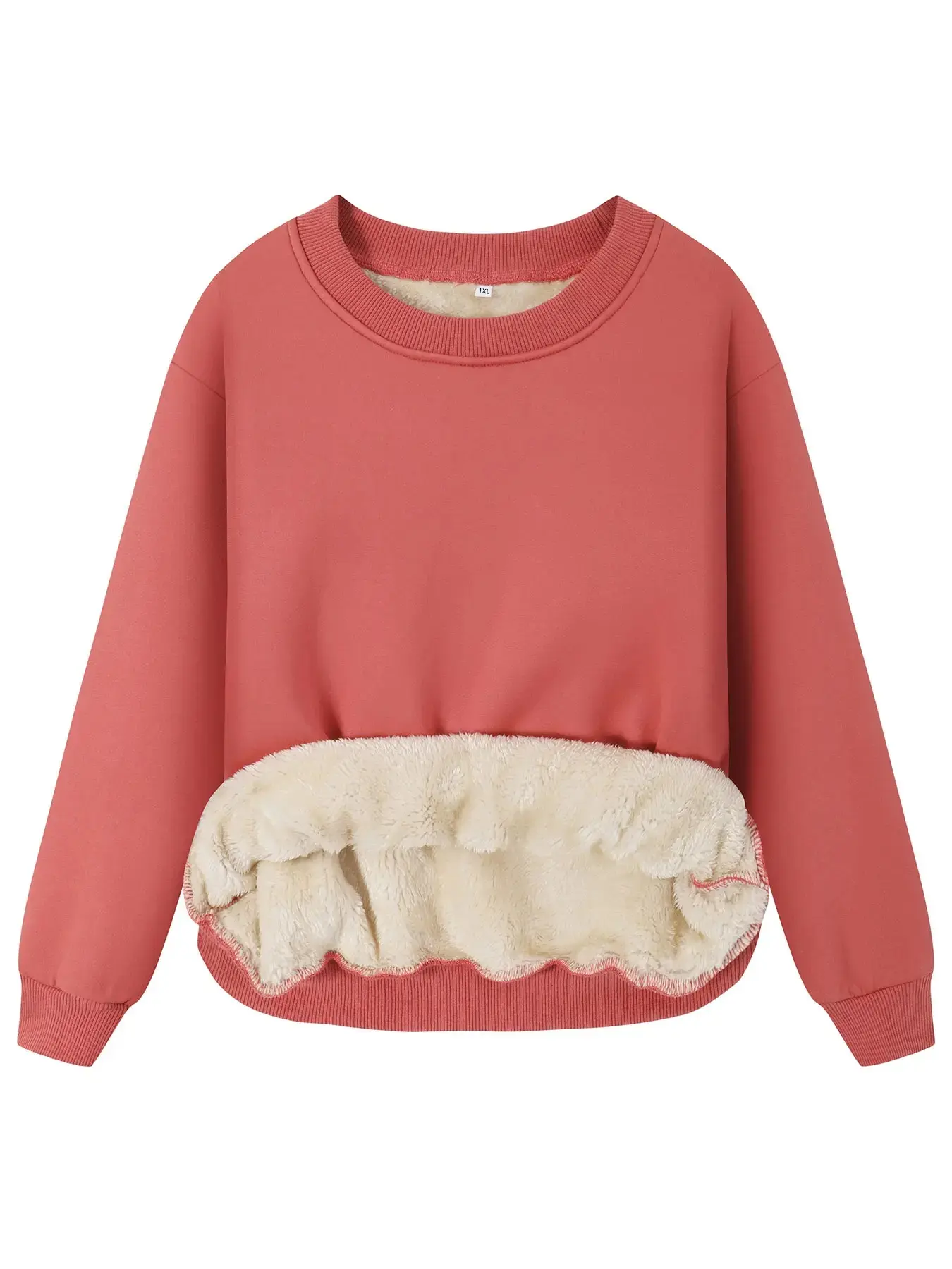Women's Solid Drop Shoulder Fuzzy Soft Polyester Jersey Fit Sweatshirt Tops, Casual Chic Fashion Long Sleeve Round Neck Pullover, Women's Warm Fall & Winter Clothes for Daily Wear