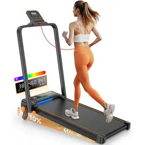 Treadmill Walking Pad with 10% Incline/Handle Bar/2 LED Display, 3.5HP Portable Treadmills for Home Small, Foldable Walking Pad Treadmill 350+lb Capacity, Smart App, 4 Adjustable Incline, RGB Light