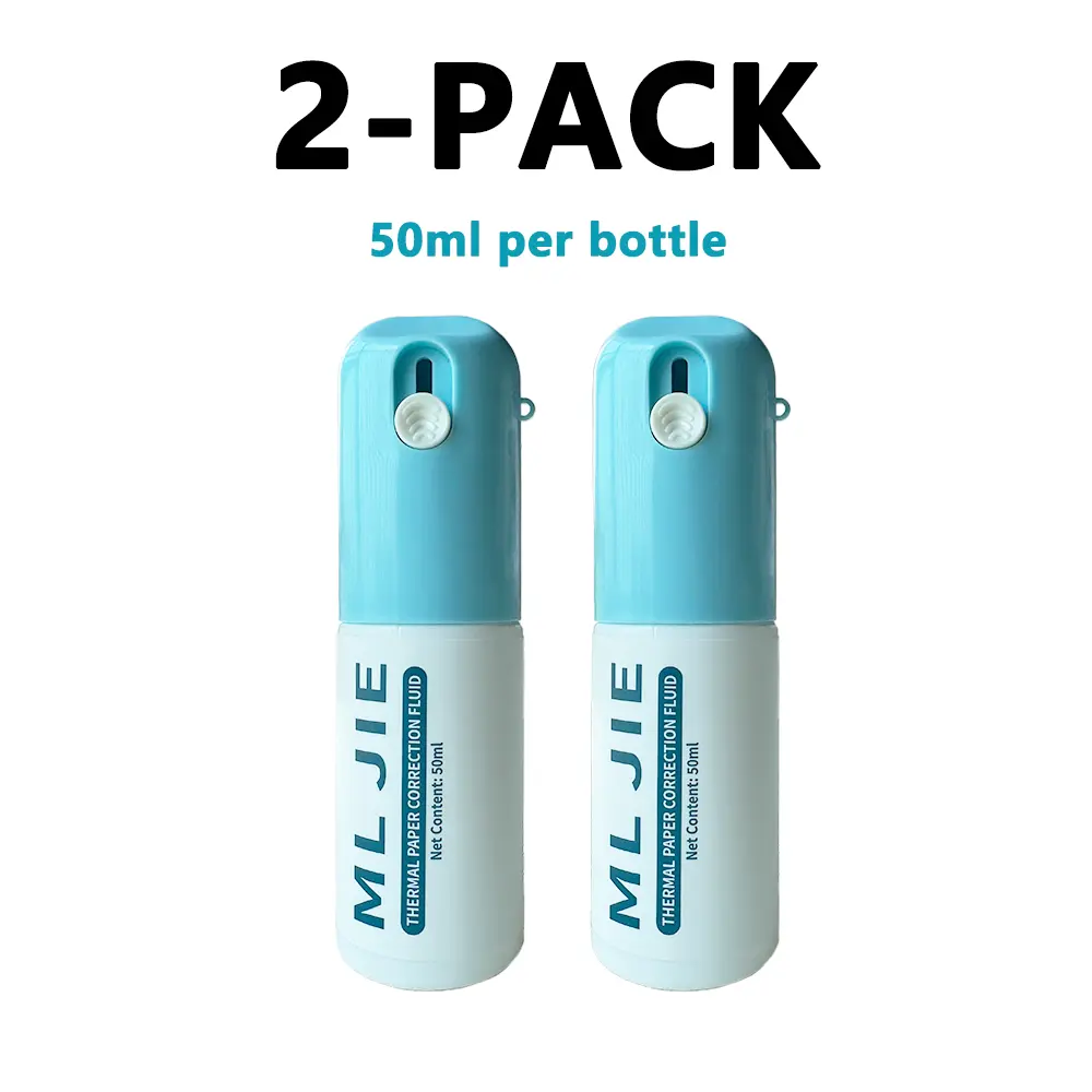 ML JIE 2-Pack 50ml Portable Correction Fluid, Built-in Paper Cutter, Fast-drying, Leak-proof for Thermal Paper Receipts, Data Protection, Ideal Mother's Day Gift (Office Stationery)
