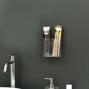 1pc wall mounted toothbrush and makeup brush holder, stylish bathroom storage rack with drainage function, no drilling required bathroom storage organization rack