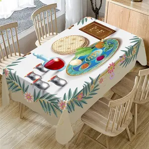 Passover Tablecloth, 1 Count Passover Festival Themed Tablecloth, Rectangular Tablecloth for Home Kitchen Dining Room Decor