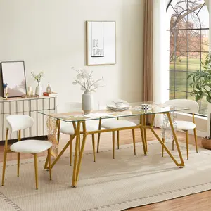 Stop Cramping!  71" XL Glass Dining Table Gold  Fits 8 People Modern Luxury  Extra Long Gathering Hub