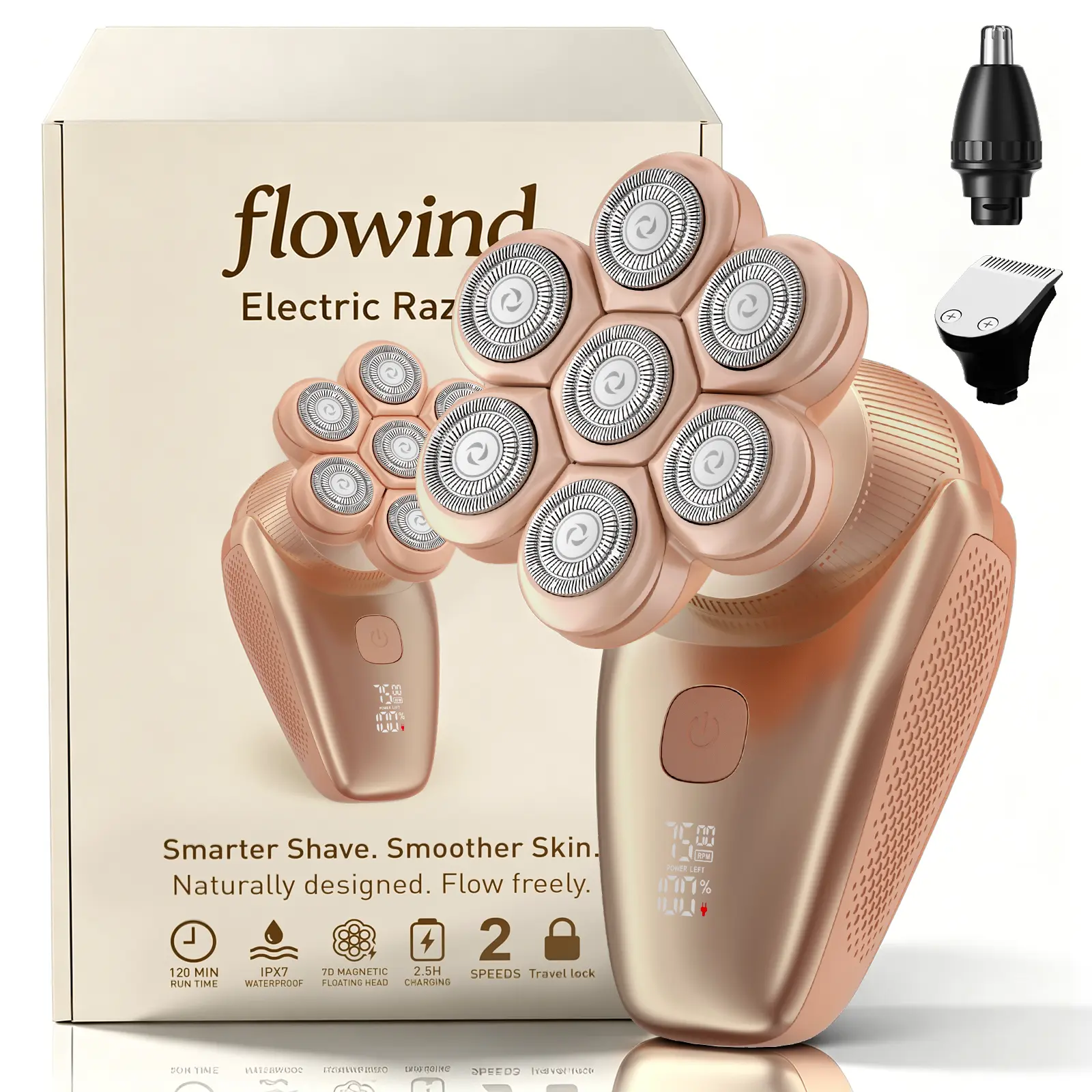 Flowind 7D Floating Head Women's Cordless Body Shaver, 3-in-1 Waterproof USB Rechargeable Painless Hair Removal Kit, Razors for Women for Legs & Underarms, Premium Ladies' Gift