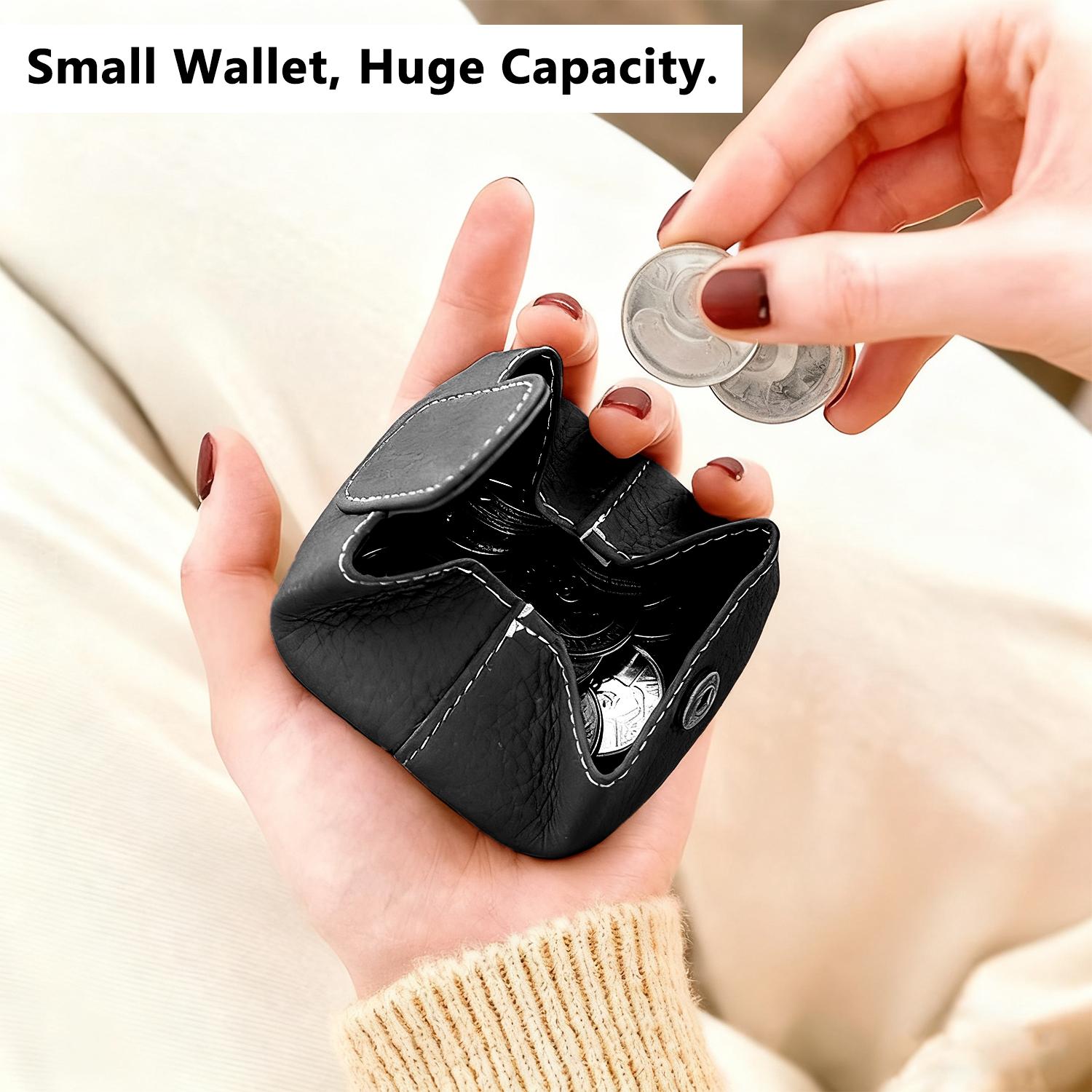 Genuine Mini Lychee Pattern Coin Purse,Solid Color Buckle Key Earphone Storage Bag,Square Snap Change Cash Holder Mini Pocket Wallet Cowhide Coin Purse Compact Headphone Earpods Case Bag Cable Organizer,Casual Change Pouch for Women Men Daily Use