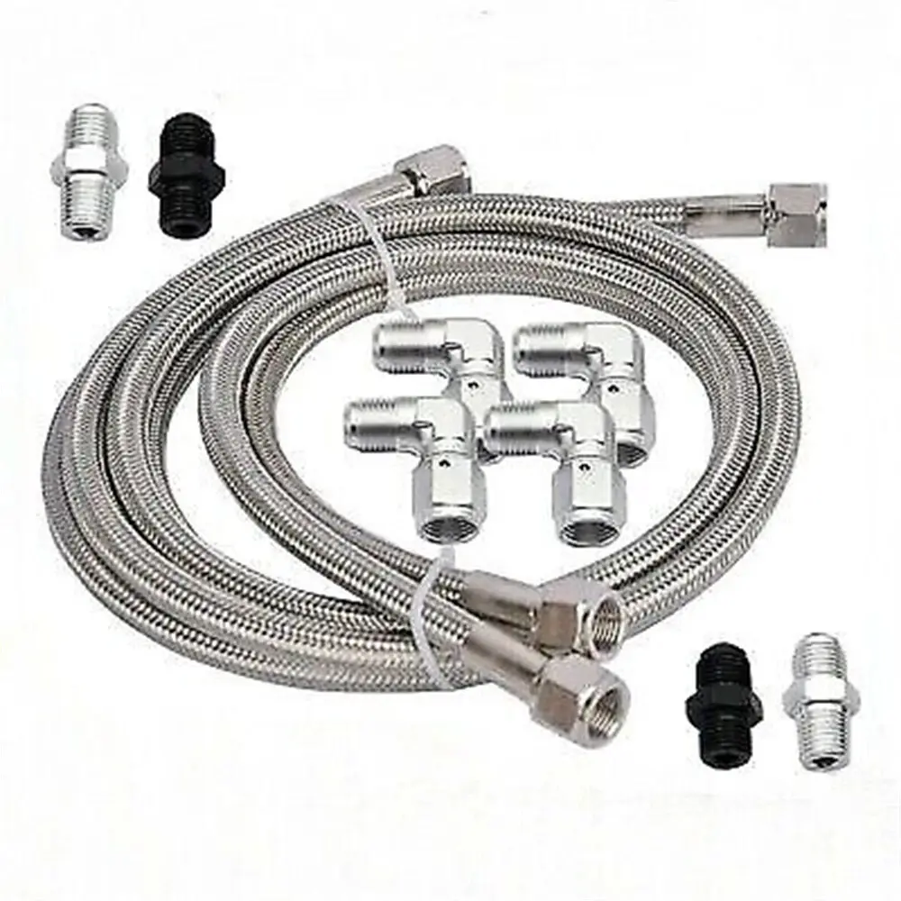 Automatic Transmission Cooler Lines Kit for GM 4L60E Series, -6AN Fiber & SS Braided, 70in 4L/6L80E/4L90E Fitment, 2 ID 3/8" Hoses, 2 Radiator Fittings, 70 Inches, 2 Inner Diameter 3/8” Hoses