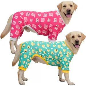 2 Pack Dog Pajamas for Medium Large Sized Dog, 4-Way Stretch Warm Pet Pjs Onesie Lightweight Soft Jammies Pet Clothes Boy Girl Duck Pig Print, 4XL