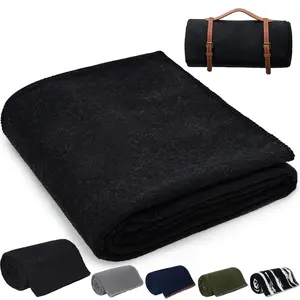 100% Wool Blanket, 62" x 86", Warm, Thick, Washable, Military Wool Blanket, Great for Camping, Outdoors, Sporting Events, Survival Kits,Carbon Black