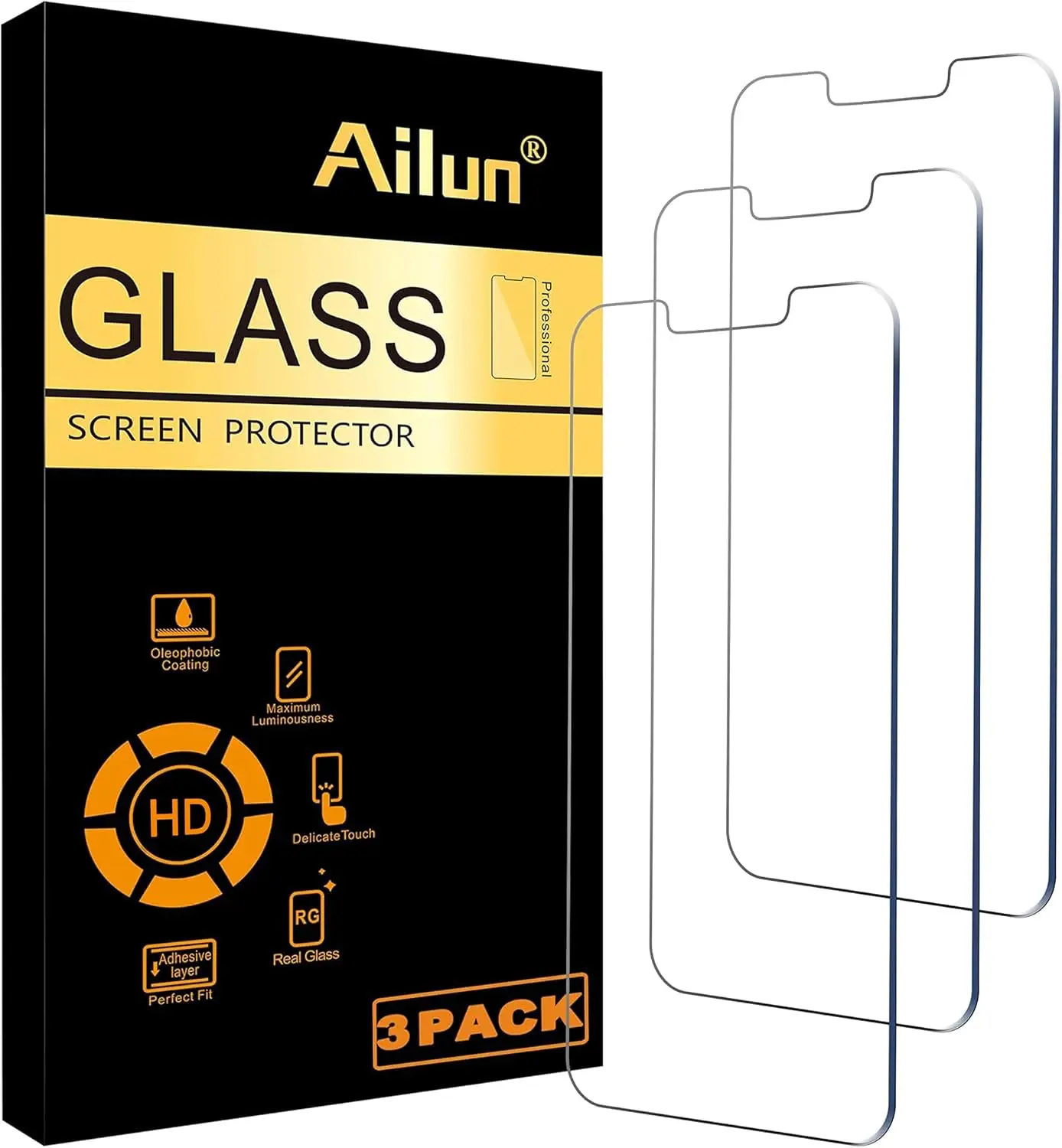 Ailun 3-Pack Tempered Glass Screen Protector for 5.4 Inch Cellphone, Phone Accessories with Cloth for Device Protection, Devices