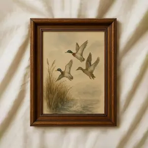 Vintage Mallard Duck Print_ Rustic Hunting Lodge Wall Art