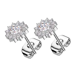 Spherical Flower Clear CZ Titanium Stud Earrings