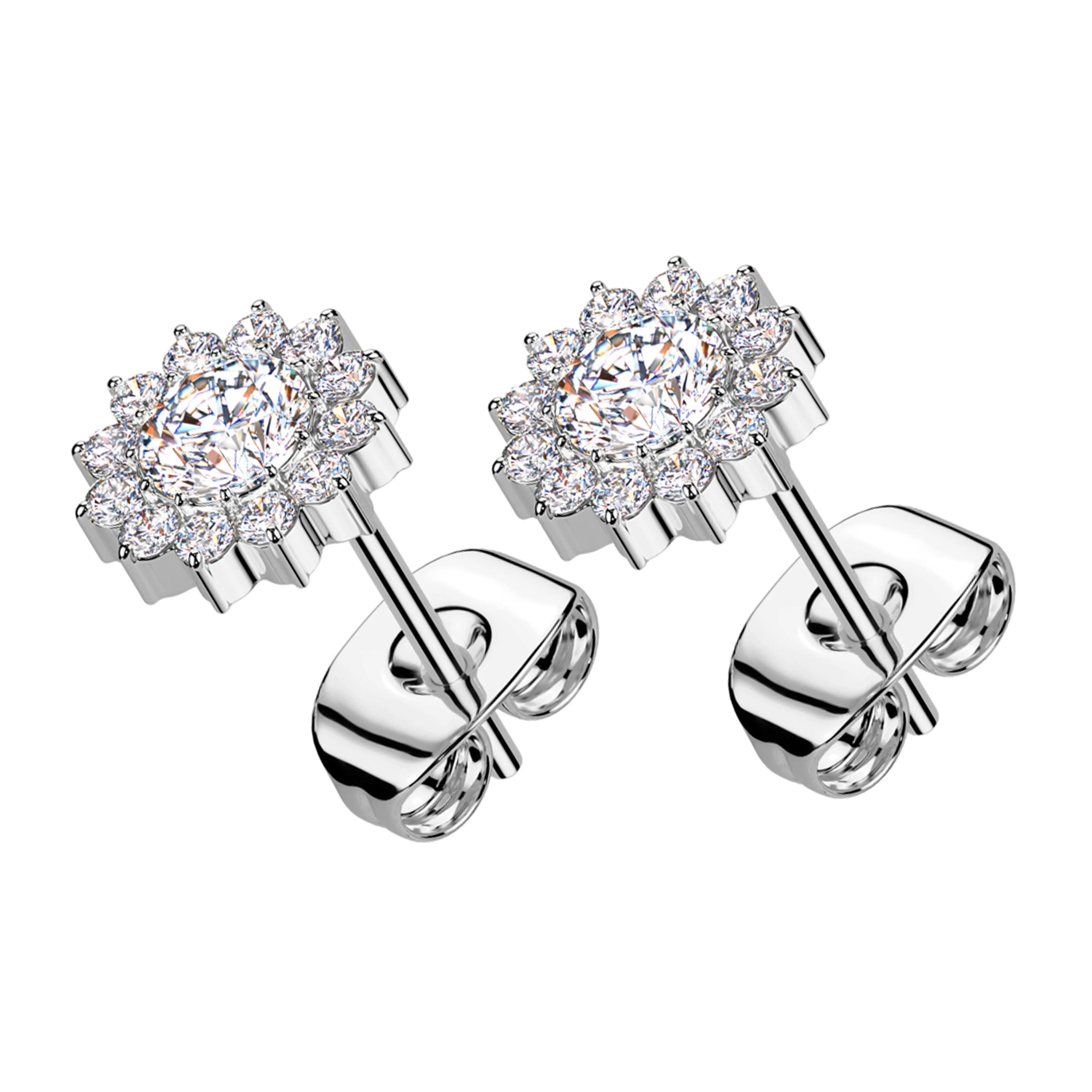 Spherical Flower Clear CZ Titanium Stud Earrings