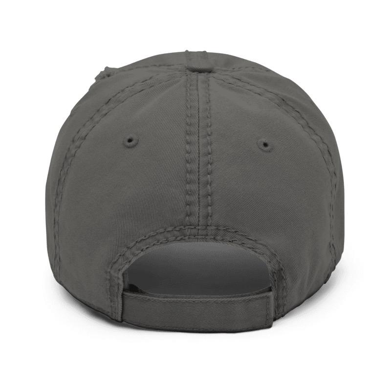 Distressed Cap with Cool Cat Design in Trendy Gray