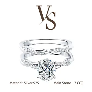[Venus Jewelry]Synthetic Mossianite 2 CCT Oval Twist Band Design Solid Silver 925 Ring