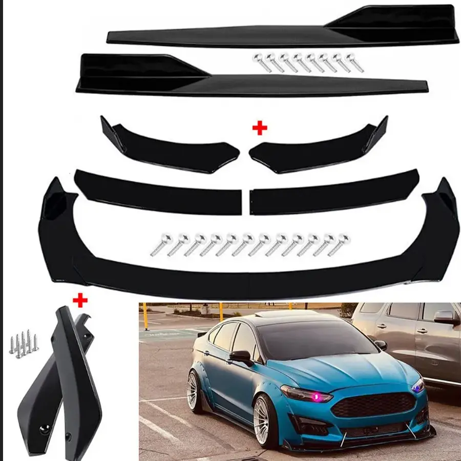 Car Front Bumper Lip Spoiler Diffuser Body Kits + 29"/74.5CM Long Car Side Skirt Extension Rocker Panel Body Kit,Universal For Most of cars ,Sedan, Coupe