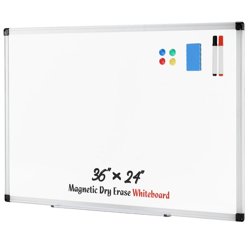 Magnetic Dry Erase Board 36 x 24 Inches White Board with Accessories, Includes Dry Eraser, Marker Tray & Fixing Kits