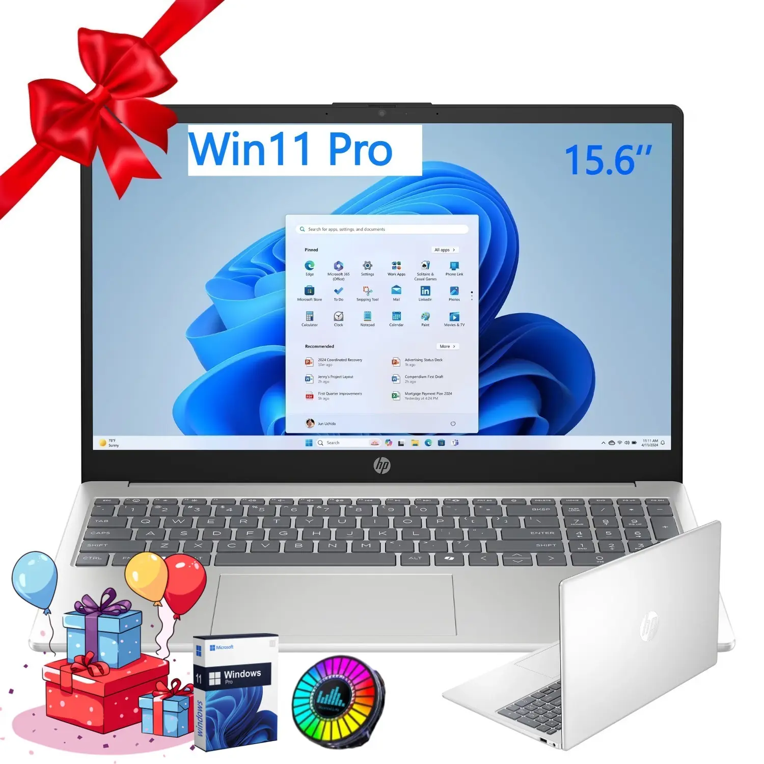 HP 15.6 Inch HD Student & Business AI Laptop, Intel Core Ultra 5 225U, Up To 32GB RAM 1TB SSD, Windows Pro, Natural Silver, Accessory Bundle