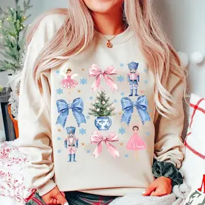 Coquette Nutcracker Christmas Shirt, Preppy Unisex Sweatshirt with Loose Fit and Medium-heavy Fabric Womenswear Garment