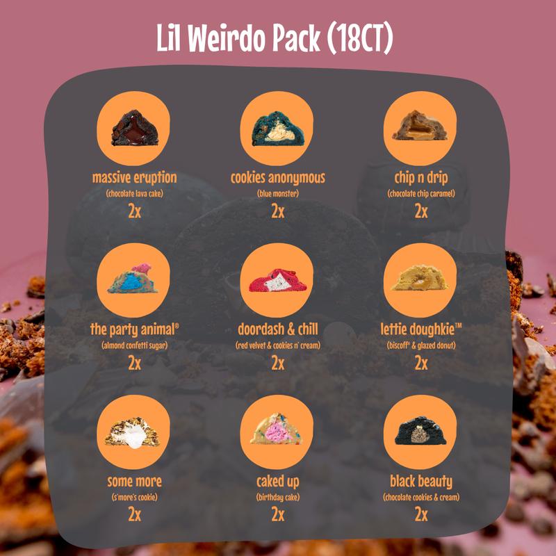 Fat and Weird Cookie - 9 or 18 Pack Sampler of Lil Weirdo Stuffed Cookies Gift Box