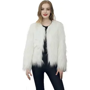 Women's Solid Color Shaggy Faux Fur Coat Jacket
