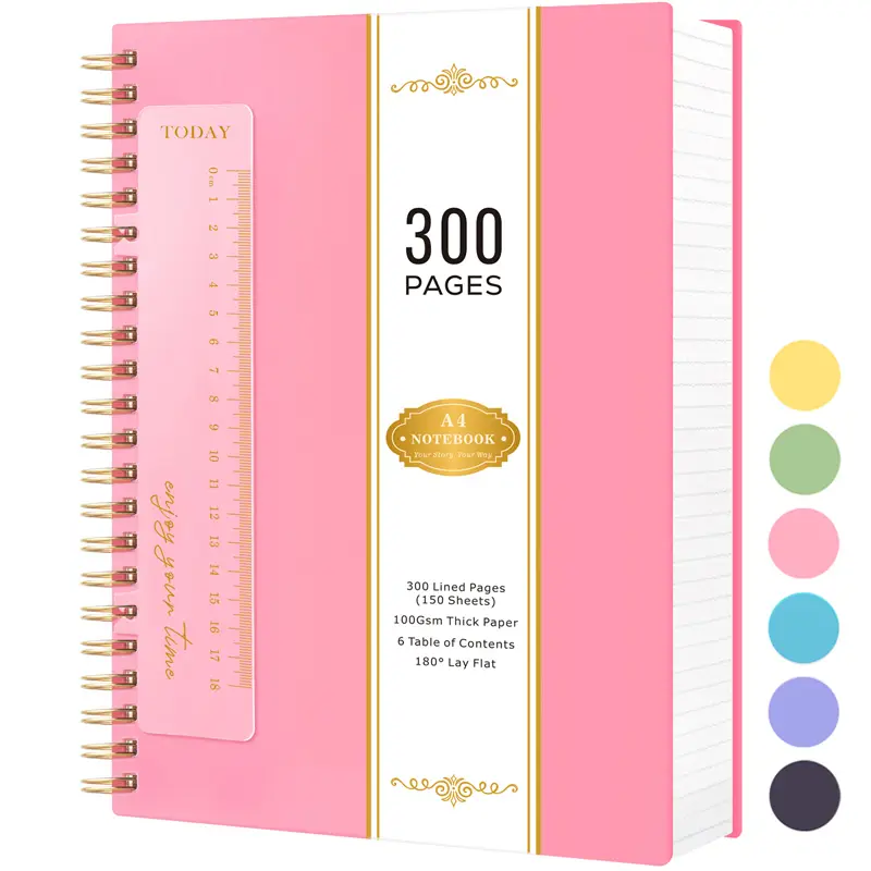 A4 Spiral Notebook, Large College Ruled Journal for Women Men, 300 Pages Hardcover Lined Note Book for Work School Note Taking Business, PVC Cover Not