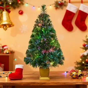 Magical 2.6ft Fiber Optic Christmas Tree with Pre-Installed LED Mini Lights for Cozy Home & Holiday Party Decorations Ornaments