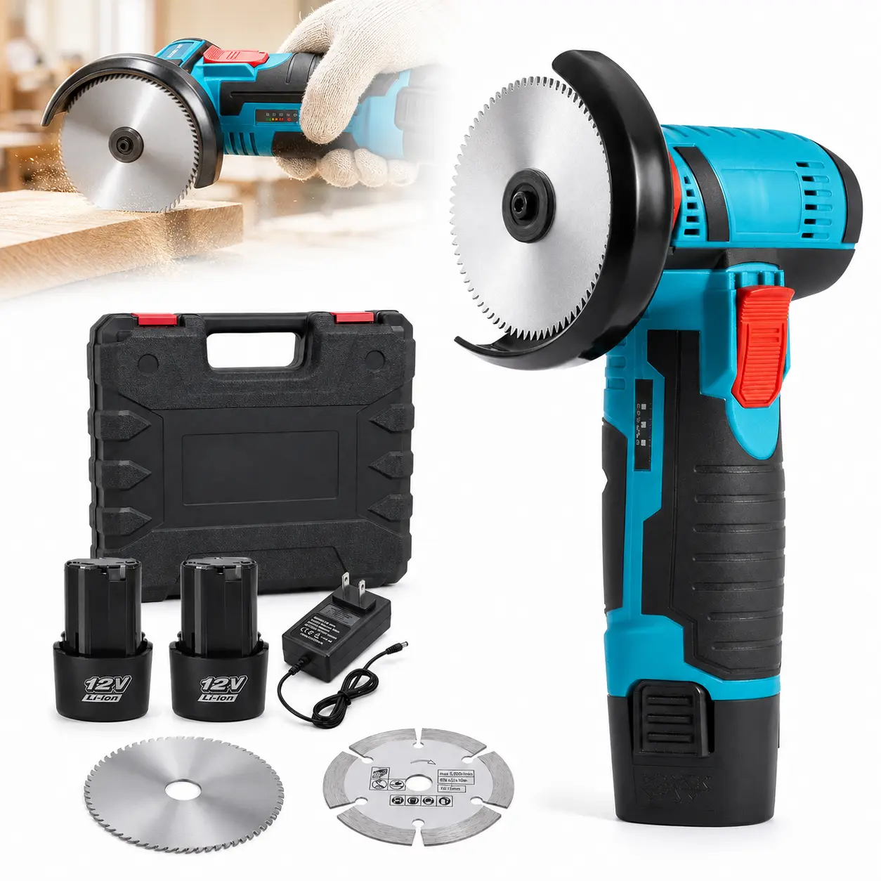 21V Heavy-Duty Cordless Angle Grinder Set, Rechargeable Lithium-Ion Power Tool with Fast Charger, Abrasive Cutting & Grinding Discs, for Steel Cutting, Polishing, Workshop & Construction #CordlessAngleGrinder #21VPowerTools multiple blade cut wheel family