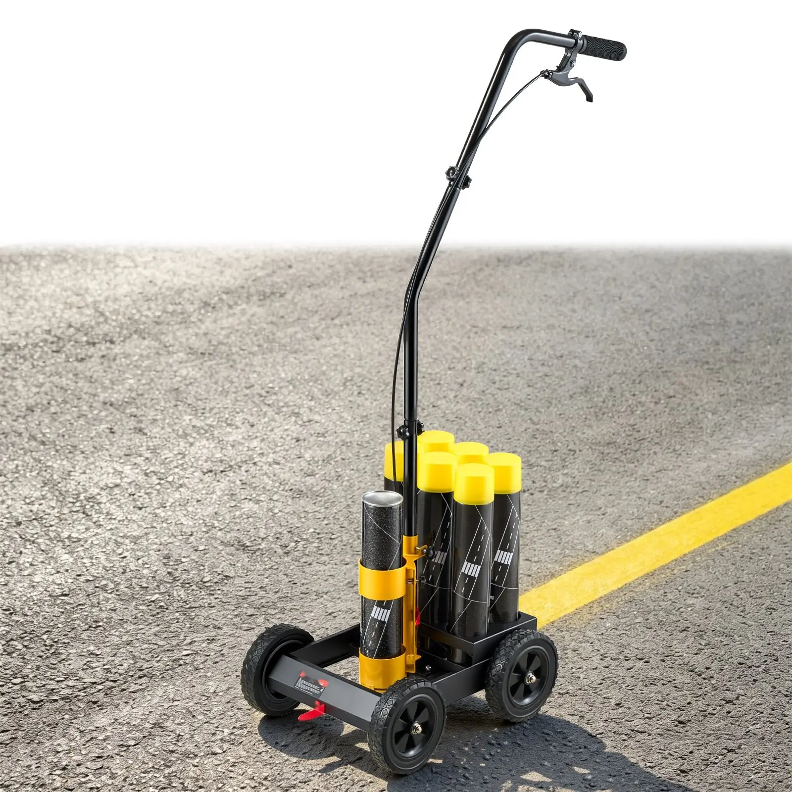 Striping Line Marking Machine 6-Can Capacity Black With 4 Wheels, Parking Lot Striping Machine, 2 To 4 In Adjustable Line Width, Heavy Duty, Fast And Accurate Marking, With Adapter Nozzle