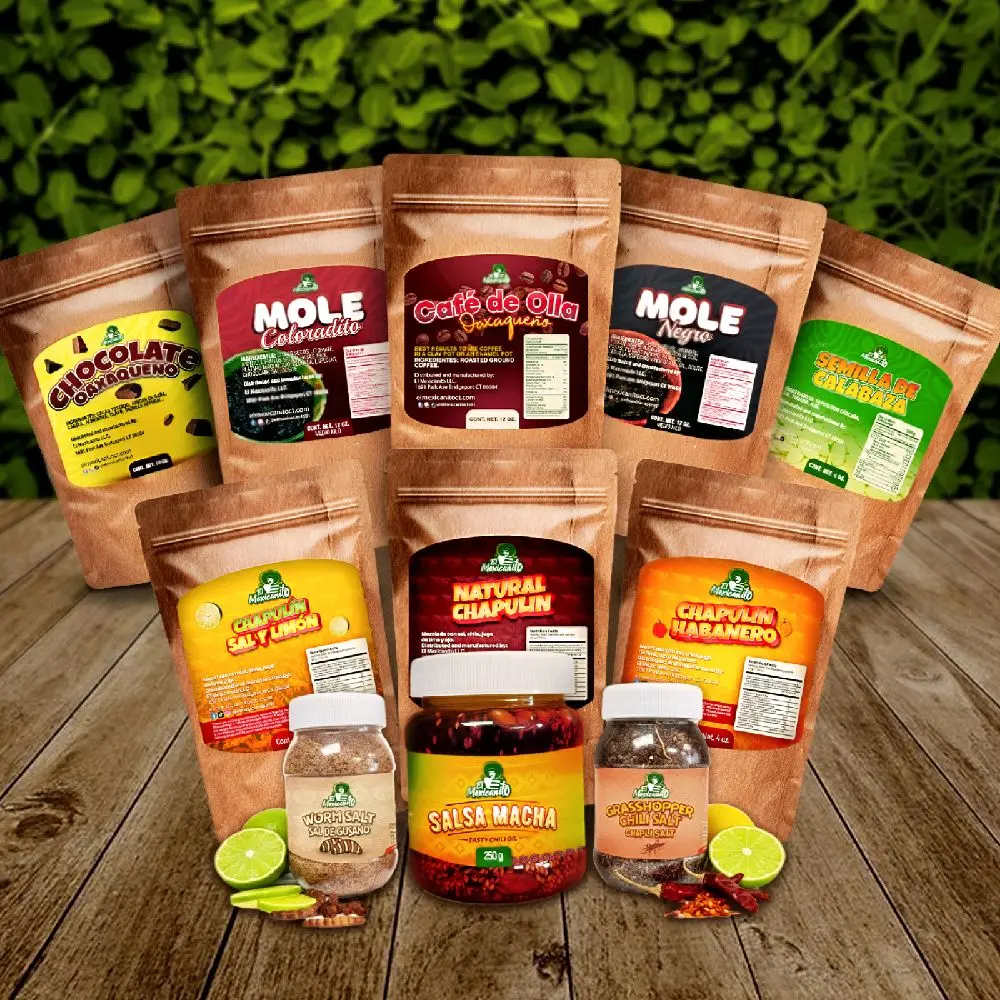 ElMexicanito: MEGA OAXACA COMBO: 3 Chapulin Bags,2 Mole Flavors, 1 Salsa Macha Tradicional, 1 Sal De Chapulin,1 Sal De Guzano, 1 Chocolate,1 Cafe De Olla, 1 Semillas De Calabaza