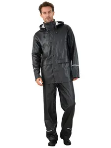 Heavy-Duty 2-Piece PU Rain Suit for Adults Waterproof Raincoat - Waterproof Storm Rainwear with Reflective Strips for Hiking & Outdoor Use Rainproof