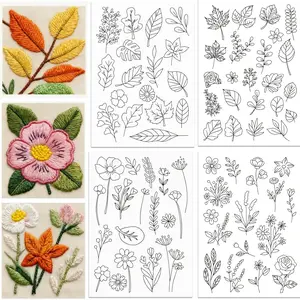 Water-Soluble Embroidery Stabilizer Rods and Printed Sewing Paper, Leaf and Flower Patterns, Ideal for Sewing Enthusiasts and Beginners