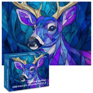 1000 Piece Majestic Blue Deer Puzzle for Adults Vibrant Geometric Art Jigsaw Challenge
