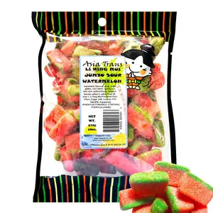 Trans Li Hing Mui Watermelon Gummy Candy Chewy Vegan Hawaiian Snacks with Umeboshi Plum Powder Sugar Coating, Sweet, Salty Sour Flavor, Jumbo 12oz