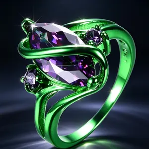 Bold Green & Purple Statement Ring, Gothic-Style Band with a Large Center Stone, Perfect for Cosplay, Halloween or Alternative Outfits, Adds a Dramatic, Eye-Catching Pop of Color to Any Look