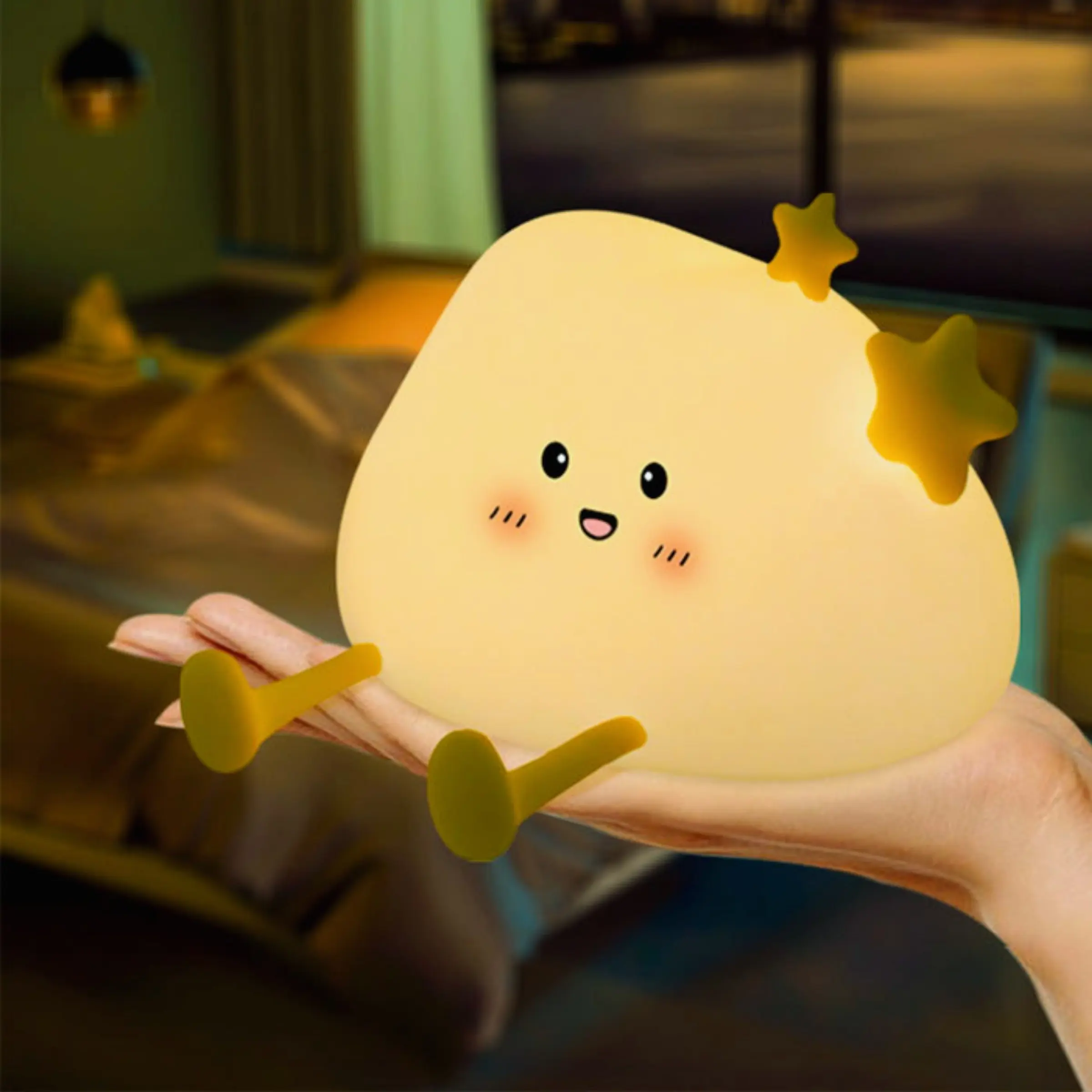 Cloud Design Silicone Pat Night Light, Clouds Light, Warm Light and 3 Brightness Levels, with Timer, as Phone Holder, USB Rechargeable Sleep Lamp Suitable for Bedroom, Camping, Star Night Light