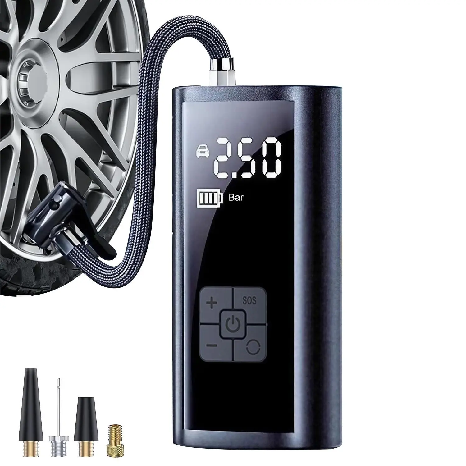 Portable Electric Air Pump, Rechargeable Air Compressor, Car Tire Inflator with Digital Pressure Gauge, Outdoor Emergency Tool for Car, Bicycle, Motorcycle