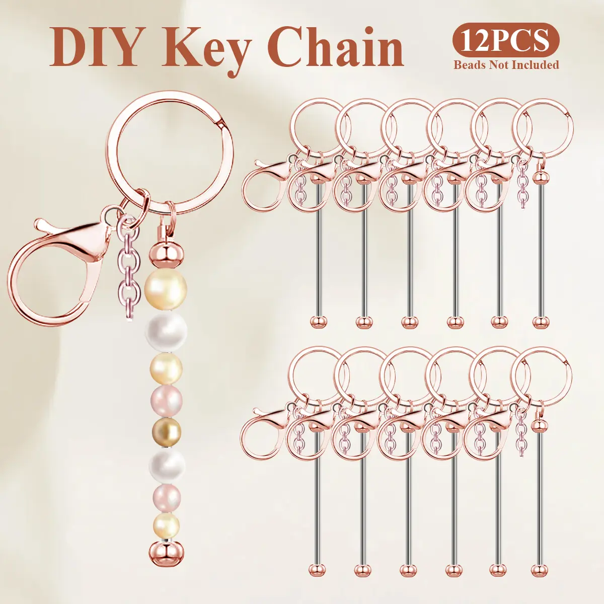 Beadable Keychain Blanks, DIY Beaded Keychain Bars with Lobster Clasp, Metal Keychain Making Supplies for DIY Handmade Craft