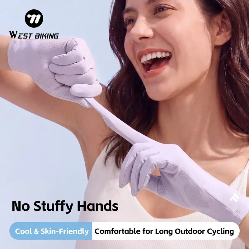 WEST BIKING UPF50+ Sun Protection Gloves, Ice Silk Cooling UV Blocking Gloves with Flip Touchscreen Fingers, Non-Slip Breathable Full Finger Gloves for Cycling, Driving, Outdoor Sports