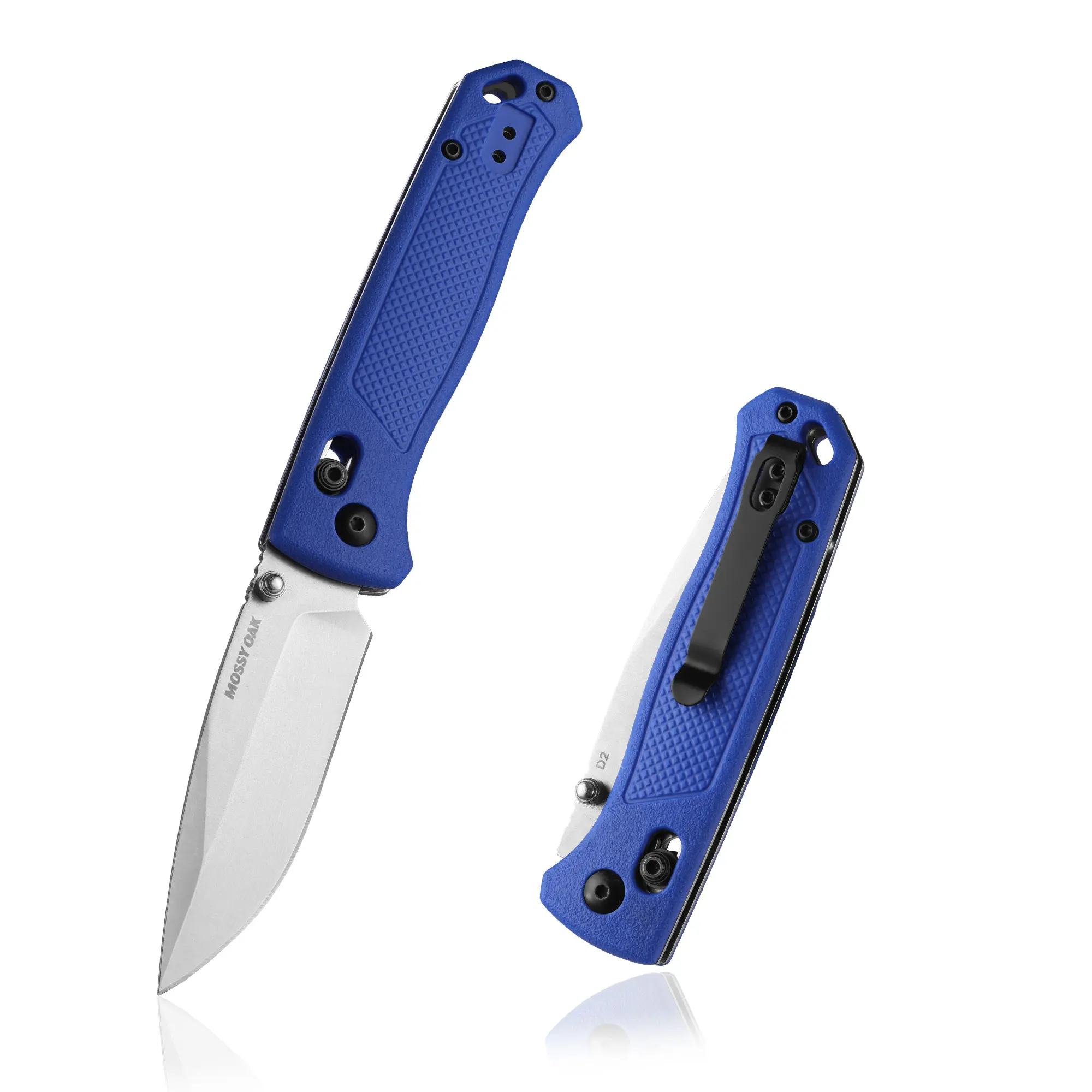 Mossy Oak Folding Pocket Knife, 3" D2 Steel Blade, Lightweight EDC Knife with Pocket Clip, Crossbar Lock, Drop Point Blade, Fiberglass Handle, Camping Survival Hiking Knives for Men & Women, Blue