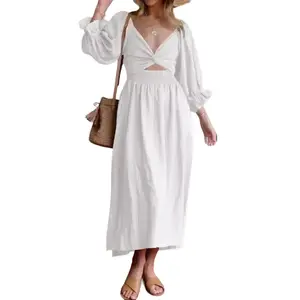 Women's Casual Lantern Dress - V-Neck, Half-Sleeve, Reversible, Body-Friendly Women's Clothes with Comfortable Fabric Skirt for Casual Wear