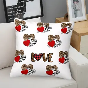 Leopard Print LOVE Theme Throw Pillow, Leopard Print Heart-shaped Love Pillow, Cute and trendy digital pattern decorative cushion, a stylish decoration for living rooms, bedrooms, and dormitories.