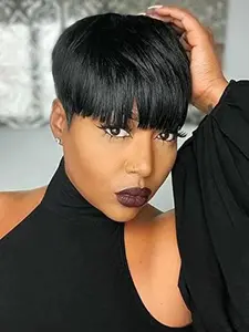 100% Human Hair Short Pixie Cut Wigs for Women, Natural Straight Hair Wig for Daily Style, Comfortable Non-Sensitive Good