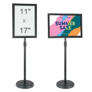 VEVOR Pedestal Sign Holder,  11 x 17 Inch Vertical and Horizontal Adjustable Poster Stand, Heavy-Duty Floor Standing Sign Holder with Round Base for Display, Advertisement, and Outdoor, Black
