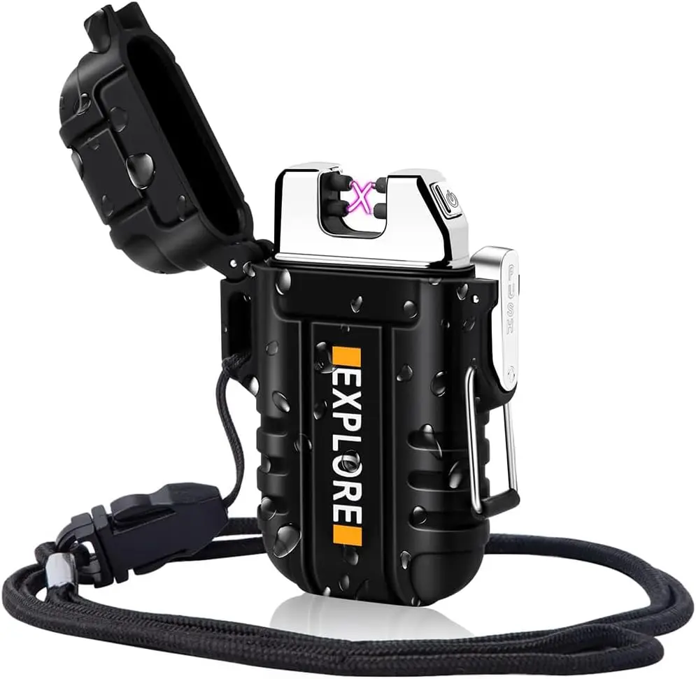 LcFun Dual Arc Electric Lighter - Windproof, USB Rechargeable, Modern Flameless Plasma Lighter, Waterproof Flameless Candle Lighter for Camping, Survival Gear, Birthday Gifts for Men, Modern Lighters, Flameless Candle Lighters