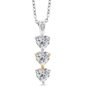 Gem Stone King 925 Silver and 10K Yellow Gold Lab Grown Diamond Pendant Necklace for Women | 1.33 Cttw | Gemstone April Birthstone | Heart Shape 5MM | With 18 Inch Chain
