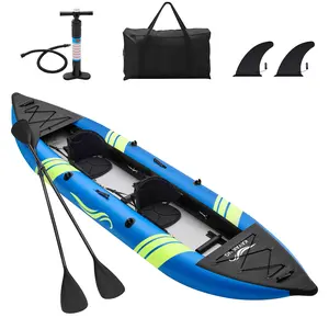 Tandem Inflatable Kayak, 12.5FT 2-Person Kayak with Glow-in-the-Dark Hull, 507LBS Capacity, 2 Aluminum Paddles, 2 Padded Seats, Hand Pump, Carry Bag, Portable Fishing Touring Kayak for Adults#summervibes