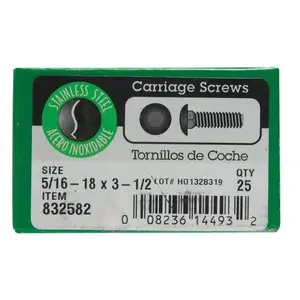 Hillman 832582 0.312 x 3.5 in. Stainless Steel Carriage Bolt