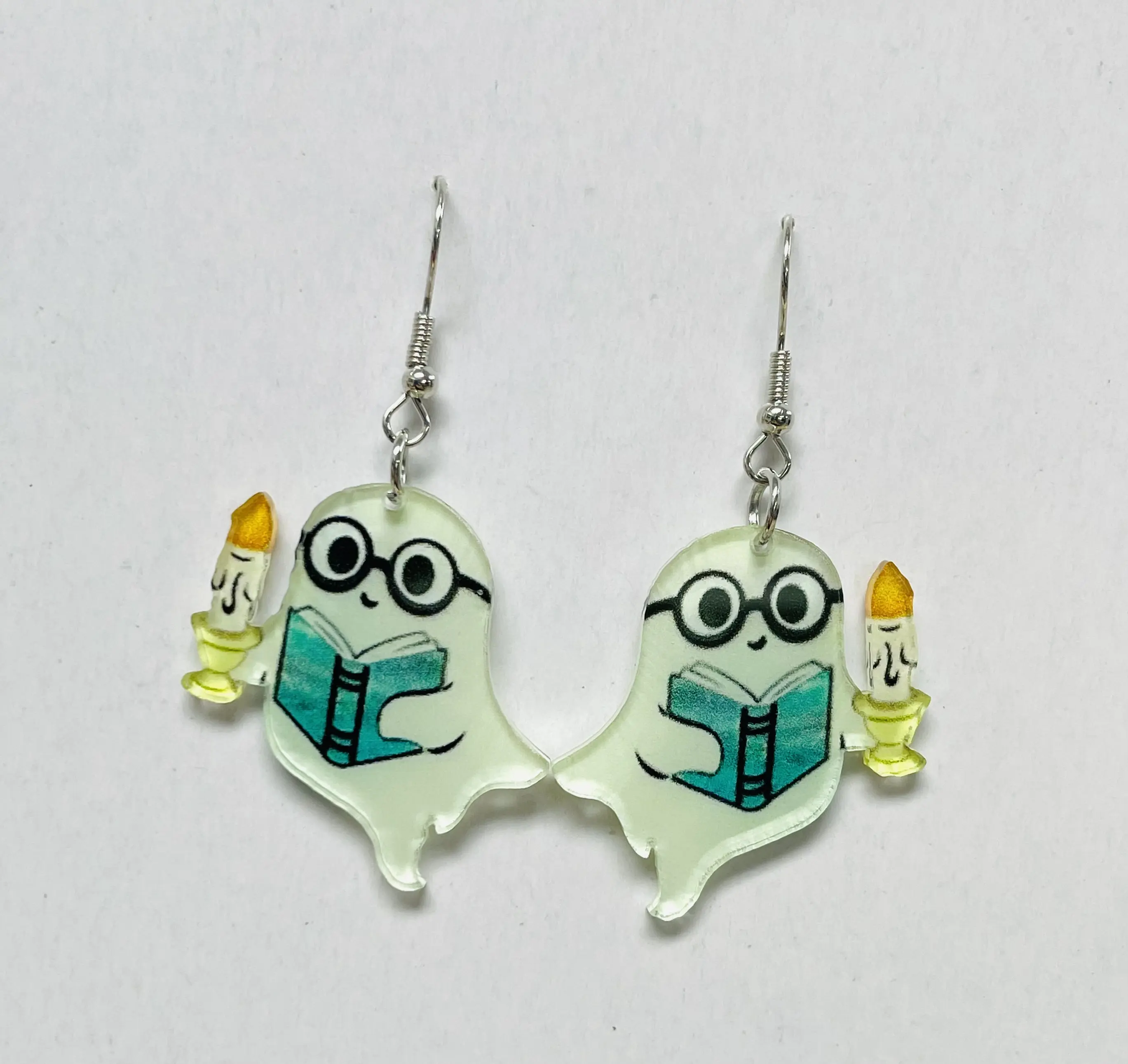 Cute Ghost With Book and Glasses And Lamp earrings cute Kawaii