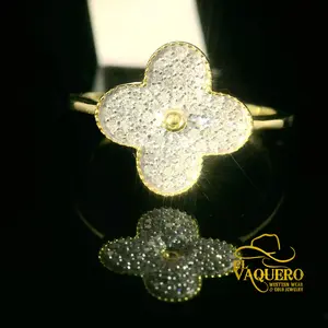 14K Gold Petite Clover Diamond Ring
