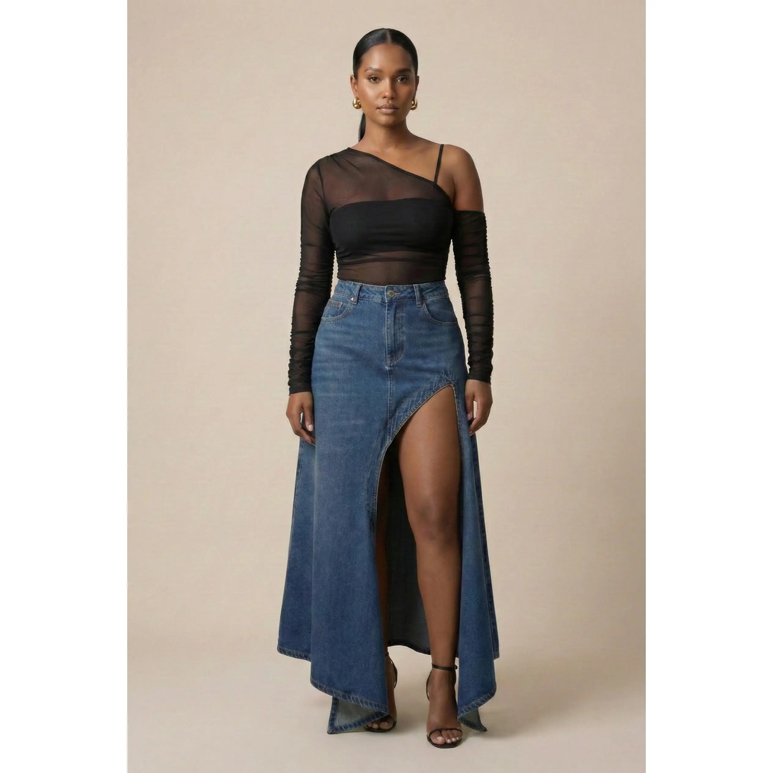 Asymmetric denim wrap skirt - TikTok Shop