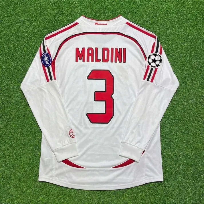 #3 Maldini White Jersey, Retro 2007 Long Sleeve Version